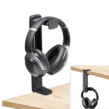 NEETTO HS906 Headphone Stand &amp; Hanger 2 in 1, Above &amp; Under Desk Gaming Headset Holder Mount Hook with Height Adjustable &amp; Rotating Clamp, Earphone Rack with Cable Clip