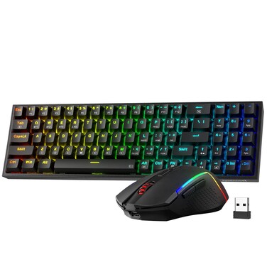 Redragon S136 Gaming Keyboard &amp; Mouse Combo, 75% K628 Tri-Mode Wireless RGB Mechanical Keyboard and 7200 DPI Wireless Gaming Mouse Bundle, Convenient Shared Dongle