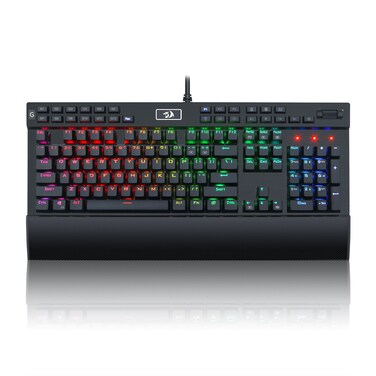 Redragon K550 RGB Gaming Keyboard, 104 Keys + 12 Macro G Keys Wired Mechanical Keyboard w/Aluminum Top Plate, Custom Clicky Purple Switch, Extra USB Port &amp; Wrist Rest