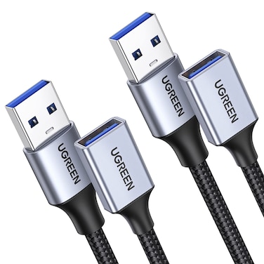 UGREEN 2 Pack USB Extension Cable, (3 FT+ 3 FT) USB Extender USB 3.0 Extension Cable Nylon Braided Compatible with Webcam, Camera, Phone, USB hub, Mouse, Keyboard, Printer, Hard Drive, Headset