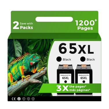 65XL Black Remanufactured Ink Cartridge Replacement for HP Ink 65 HP65 XL Black Combo Pack HP65XL for 5000 5055 5052 5014 5010 5070 3755 3700 3772 3752 2622 2652 2655 2600 2640 Printer,BK 2-Pack