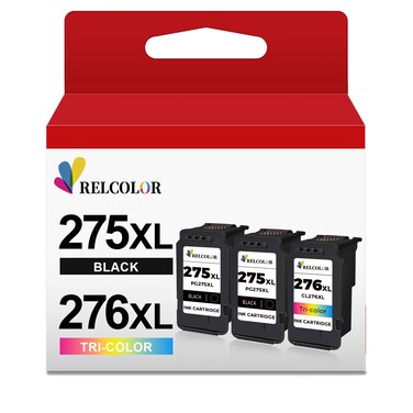 Relcolor 3 Pack 275XL 276XL Remanufactured Ink Cartridge Replacement for Canon 275 276 XL PG-275 CL-276 PG275 CL276 XL Cannon 2-Black,1-Color Combo to TS3520 TS3522 TS3500 TR4720 TR4700 TR4722 Printer