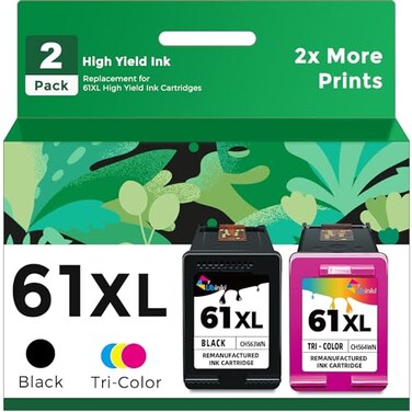 61XL Ink Cartridge 2-Pack Replacement for HP Ink 61 Black Color Combo Pack XL HP61 HP61XL to Envy 4500 5530 4502 4501 officejet 4630 4635 4632 deskjet 1000 1010 1510 2540 3050 3510 2542 3512 Printer