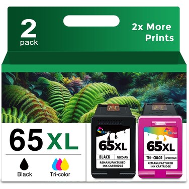 65XL Ink Cartridge Replacement for HP Ink 65 Black and Color Combo Pack XL HP65 HP65XL for 5000 5055 3755 3700 3772 3722 2600 2622 3752 2652 2640 5052 5010 5014 Printer (2 Pack)