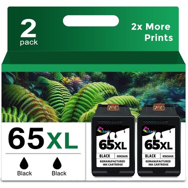 65XL Black Ink Cartridge Replacement for HP 65 Black Ink Cartridge HP65 XL HP65XL for 5000 5055 3755 3700 3772 3722 2600 2622 3752 2652 2655 2640 5052 5010 Printer (2 Pack)
