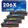 206X 206A Toner Cartridges 4 Pack High Yield M283fdw Set Compatible Replacement for HP 206X 206A Color Laserjet Pro MFP M283cdw M255dw M283 M255 Printer Ink (with Chip) (Black Cyan Yellow Magenta)