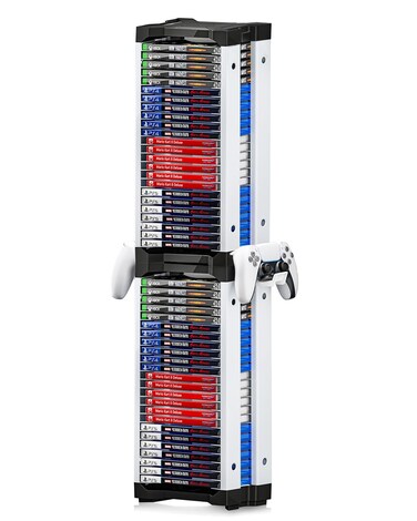 Nargos Video Game Storage Tower for PS5/ PS4/ PS3/ PS2/ PSP/Xbox One/Xbox 360 and Xbox Series X/S/Wii/Wii U and Switch Game Cases, DVD and Blu-Ray Disks Holder Organizer (46 PCS)