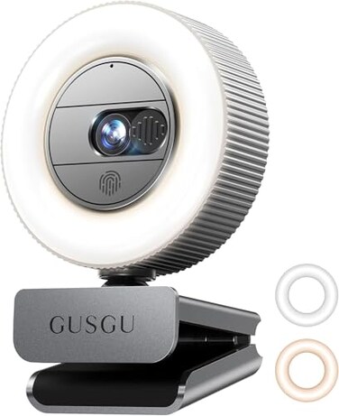 GUSGU G910 2K Quad HD Webcam for PC, with Microphone &amp; Light &amp; Privacy Cover, Web Camera for Desktop Computer/Laptop/MacBook, USB Streaming Camera