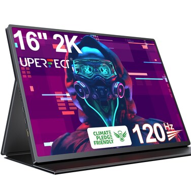 UPERFECT 2K 120Hz Portable Gaming Monitor, 16" 2560x1600 QHD Portable Monitor HDR FreeSync Laptop Monitor w/VESA &amp; Smart Case Matte IPS Eye Care External Second Screen for PC Phone Game Console