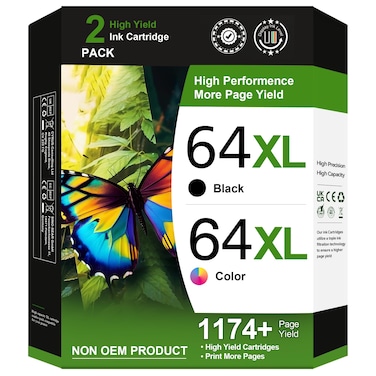 Remanufactured Ink Cartridge Replacement for HP Ink 64 HP 64 Ink for HP 64XL Ink Cartridge Combo Pack Works with Envy Photo 7855 7858 6252 6255 7800 7100 7155 7158 Tango Series Printer (2 Pack)