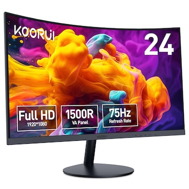 KOORUI 24 inch Curved Monitor, Full HD 1080P Curved Computer Monitor, 1500R Monitor, HDMI VGA, Tilt Adjustment, LCD Monitor, Eye Care, Black 24N5CA