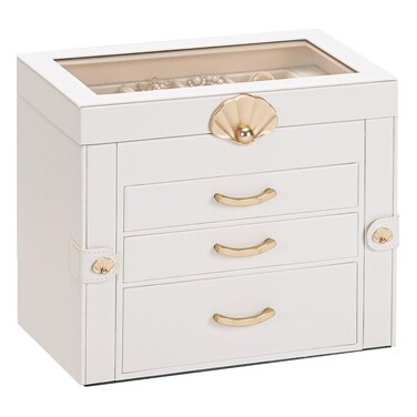 Enthralite Jewelry Box with 3 Drawers: Display Organizer for Earrings Necklaces - Gift for Girls Women (White)