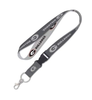 Georgia Bulldogs UGA Lanyard with Detachable Buckle, 1" - Grey