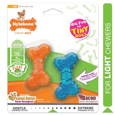 Nylabone Moderate Chew Flexi Chew Bone Peanut Butter &amp; Bacon XX-Small/Tiny (2 Count)