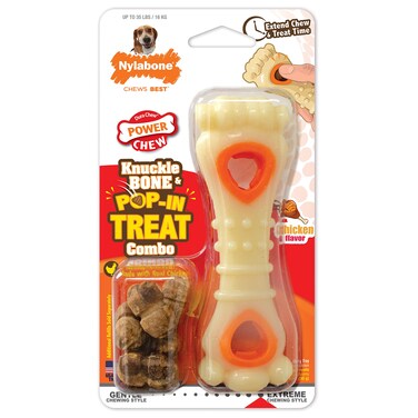 Nylabone Knuckle Bone &amp; Pop-In Puppy Treat Toy Combo Power Chew Toy for Dogs, Dog Toys for Aggressive Chewers, Chicken Flavor, Medium - Up to 35 lbs, 1 Count