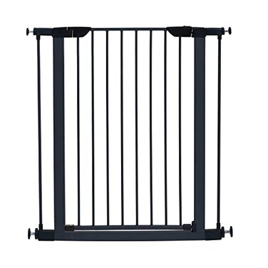 MidWest Homes for Pets 39 Inches Tall Walk-Through Steel Pet Gate, Pressure Mounted Dog Gate Measures 29 - 38 Inches Wide &amp; Includes two 3-Inch-Wide Extensions, Graphite