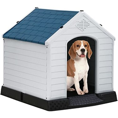 BestPet 28Inch Dog House Outdoor Indoor Doghouse Insulated Kennel Durable Plastic Dog House Weather &amp; Water Resistant Pet Crate with Air Vents and Elevated Floor, Blue
