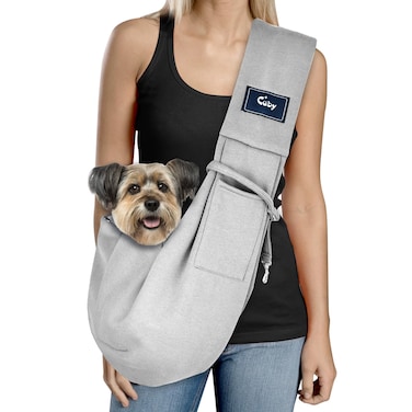 CUBY Dog and Cat Sling Carrier - Hands Free Reversible Pet Papoose Bag - Soft Pouch and Tote Design - Suitable for Puppy, Small Dogs Cats Outdoor (Classic Grey)