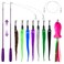11PCS Cat Wand Toy, Cat Toys Interactive for Indoor Cats, 2 Retractable Cat Wand, 7 Worm Cat Teaser Toys and 1 Plush Fish Cat Toy, Cat Feather Toys for Play Chase Exercise with Kitten, Extra 1 Line