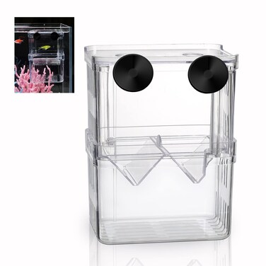 Boxtech Aquarium Fish Tank Hatchery Incubator Breeding Box, Acrylic White Breeder Isolation Divider Hatching Boxes Accessory Small Baby Fishes Shrimp Clownfish Guppy