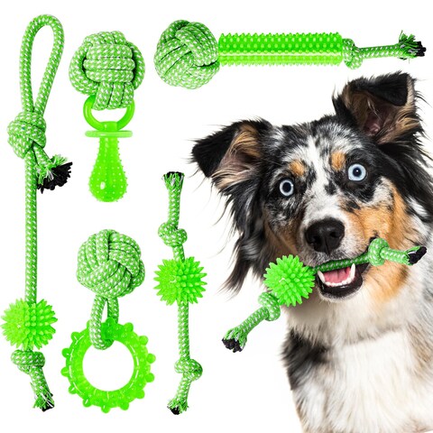 SQBG Puppy Toys 5 Pack for Energetic Puppy,Durable Puppy Chew Toys High Density Rubber and Rope Combined,Puppy Teething Toys Fun Multiple Play for Release Excess Energy
