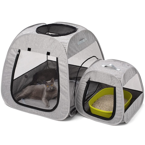 Tenrai Portable Cat Playpen, Trapezoidal Design for Better Standing, Foldable Pet Tent for Indoor and Outdoor Use of Kitten and Puppy, Dog Play Enclosure, Cat Houses &amp; Condos