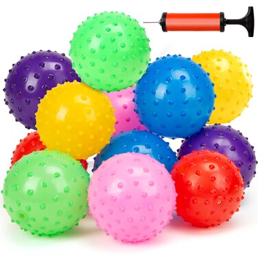 LOVEINUSA Bounce Ball, 12 PCS Sensory Balls Knobby Party Balls Massage Balls with Air Pump Set 4.72