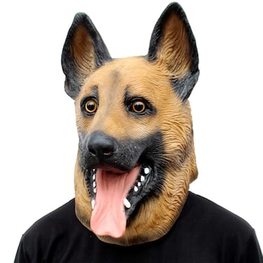 Dog Head Mask Halloween Party Dog Costume Masks Mask Underdog Costume Latex Animal Head Mask (German shepherd)