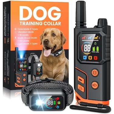 Dog Shock Collar 4000FT with Light for Night Walks, Dog Training Collar with Remote Control, E Collar with Adjustable Pitch Beep,Vibration and Shock,Rechargeable Waterproof Shock Collar for Dogs