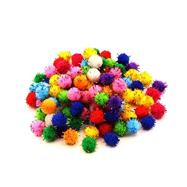 100pcs Glitter Tinsel Pom Poms Sparkle Balls for DIY Craft/Party Decoration/Cat (1CM 200PCS)