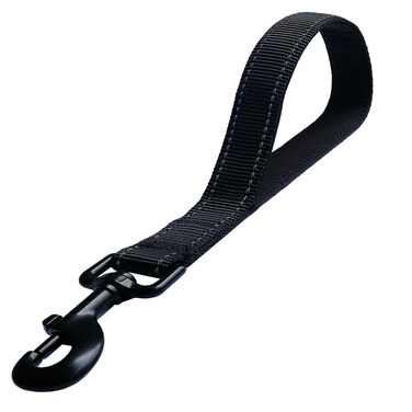 Short Nylon Dog Lead - Heavy Duty Padded Handle - Reflective Black, 12 Inch for Large &amp; Medium Dogs