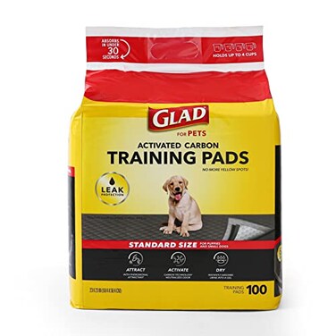 Glad for Pets Black Charcoal Puppy Pads 23" x 23" AllinOne Puppy Potty Training Pads That ABSORB &amp; NEUTRALIZE Urine Instantly New &amp; Improved Quality Puppy Pee Pads, (Pack of 1, 100 Count Total)