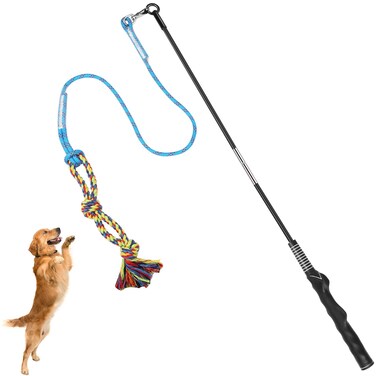 DIBBATU Flirt Pole for Dogs Interactive Dog Toys for Large Medium Small Dogs Chase and Tug of War, Dog Teaser Wand with Lure Chewing Toy for Outdoor Exercise &amp; Training