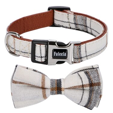 Faleela Soft &amp;Comfy Bowtie Dog Collar,Detachable and Adjustable Bow Tie Collar,for Small Medium Large Pet (S, Beige)