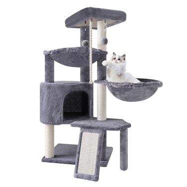 Xin Three Layer Cat Tree with Cat Condo and Two Hammocks,Grey