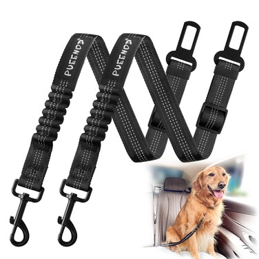 2 Pack Dog Seat Belt Adjustable Dog Car Seatbelts for Vehicle Nylon Pet Safety Seat Belt with Elastic Bungee Buffer Reflective &amp; Durable Car Harness for Dogs