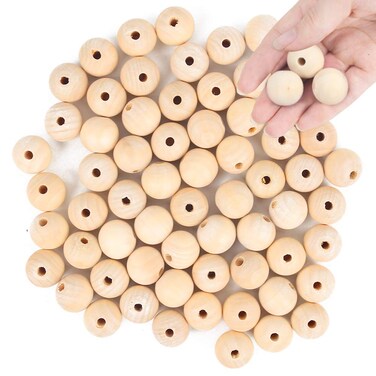 BigOtters 65pcs 25mm Wood Beads, 1Inch Natural Round Wooden Beads Unfinished Loose Wood Beads Crafts Round Ball, Wooden Spacer Beads for DIY Craft Party Home Decoration and Jewelry Making
