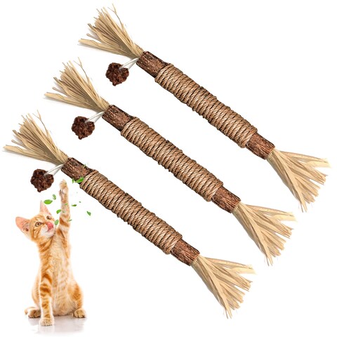 GBSYU 3 Pack Silvervine Cat Toy, Silvervine Sticks Cat Toys for Indoor Cats, Cat &amp; Kitten Chew Toys for Aggressive Chewers, Cat Dental Toy for Kitten Teeth Cleaning, Matatabi Silvervine for Cats