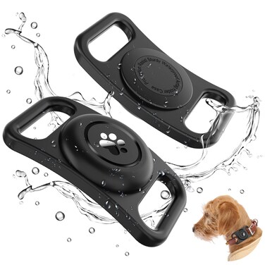 2-Pack AirTag Dog Collar Holder, Soft Full-Body Silicone Waterproof Protective Airtag Holder, GPS Tracker, Lightweight &amp; Durable Airtag case for Pet Collar (Black)