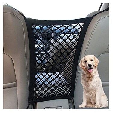 DYKESON Dog Car Net Barrier Pet Barrier with Auto Safety Mesh Organizer Baby Stretchable Storage Bag Universal for Cars, SUVs -Easy Install, Car Divider for Driving Safely with Children &amp; Pets