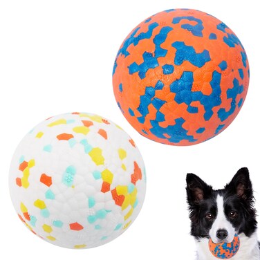 CyperGlory 2 Pack Indestructible Dog Tennis Balls for Aggressive Chewers: Interactive Pet Toys, Herding and Jolly Ball for Dogs, Durable, Bouncy, and Water Toy Fetch Balls (White, Orange)