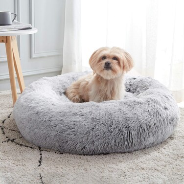 WESTERN HOME WH Calming Dog &amp; Cat Bed, Anti-Anxiety Donut Cuddler Warming Cozy Soft Round Bed, Fluffy Faux Fur Plush Cushion Bed for Small Medium Dogs and Cats (20"/24"/27"/30")