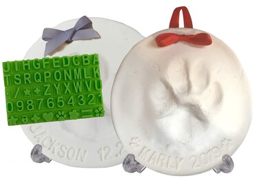 Ultimate Pawprint Keepsake Kit (Makes 2) - Paw Print Christmas Ornament w/ Bonus Personalization Tool &amp; Display Stands! For Dogs, Cats &amp; Pets. Non-toxic. Clay Air-Dries Soft, Light &amp; Uncrackable.