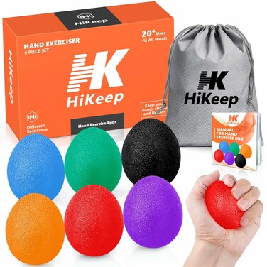 HiKeep Hand Exercise Balls, Physical Therapy Stress Relief Ball for Adults, Different Resistance Squeeze Balls - Set of 6