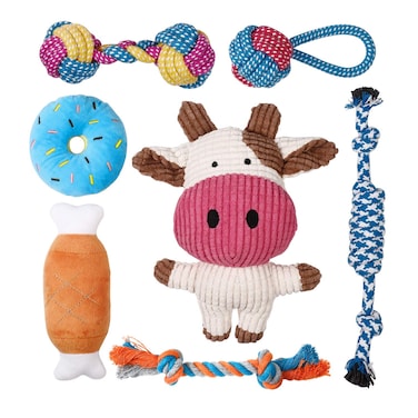 Toozey 7 Pack Small Dog Toys, Puppy Teething Toys, Durable Ropes Chew Toys, Cute Calf Squeaky Dog Toys, Non-Toxic and Safe