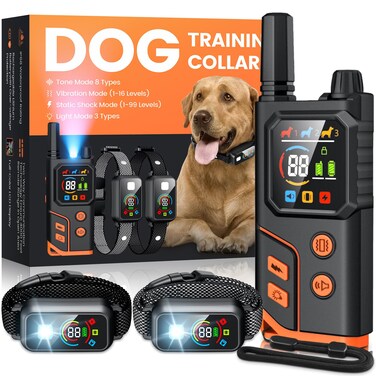 Dog Shock Collar 2 Dogs,4000FT with Flash Light for Night Walks, Dog Training Collar with Remote Control, E Collar with Adjustable Pitch Beep,Vibration and Shock,Rechargeable Waterproof Shock Collar
