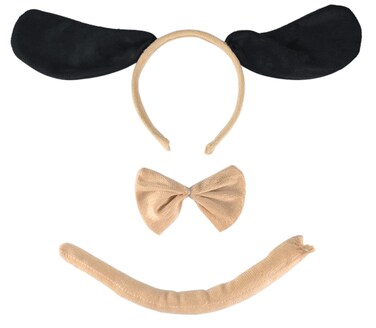 Skeleteen Puppy Dog Costume Set - Brown and Black Dog Ears, Bow Tie and Tail Accessories Kit for Kids of All Ages