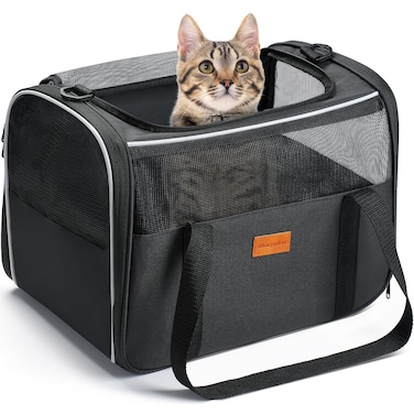 Morpilot Cat Carrier Soft - Portable Pet Carrier for Small or Medium Cats, Dogs and Puppy up to 14lbs, Airline Approved Dog Carrier with Safety Buckle - 16.0 x 10.4 x 11.2 Inch (Dark Gray)