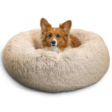Best Friends by Sheri The Original Calming Donut Dog and Cat Bed in Shag Fur, Taupe, Medium, 30x30