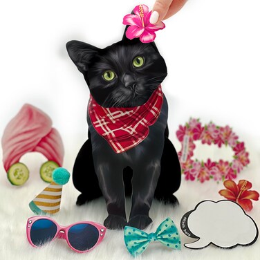 Freshcut Paper Pop Up Pet Cards, Gifts for Cat Lovers, Birthday Cards with Accessory Sheet, Note Card &amp; Envelope, 3D Popup Greeting Card, Black Cat